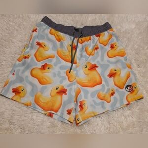 NEFF'S Rubber Ducky Print Swim Trunk/Shorts in Vibrant Yellow & Light Blue Sz. L